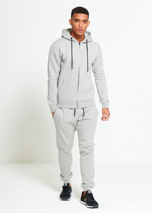 Grey Comfy Hooded Tracksuit Set with Zipper
