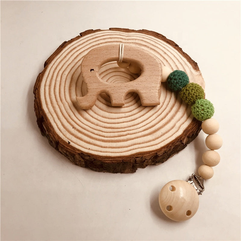 Natural Organic Wood Handmade 2-in-1 Pacifier Clip and Teether Toy
