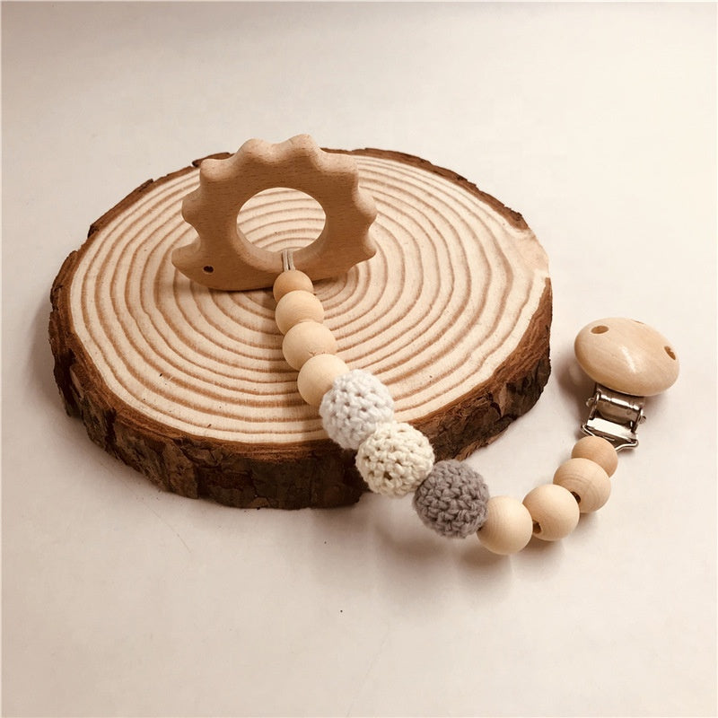 Natural Organic Wood Handmade 2-in-1 Pacifier Clip and Teether Toy
