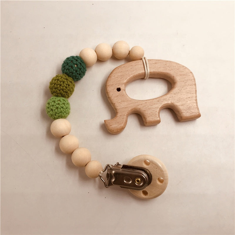 Natural Organic Wood Handmade 2-in-1 Pacifier Clip and Teether Toy