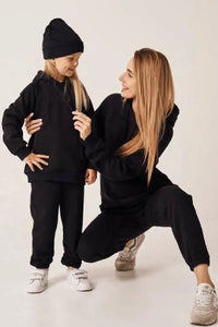 Mommy & Me Pullover Hooded Tracksuits Black