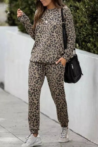 Trendy Leopard Leisure Long Sleeves & Pants Sets