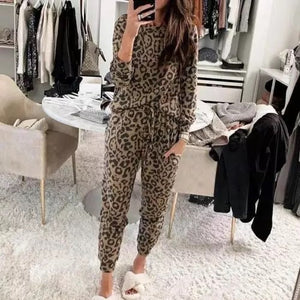 Trendy Leopard Leisure Long Sleeves & Pants Sets