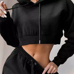 Load image into Gallery viewer, Comfy Hooded Fleece Crop and Joggers Two Piece Suit Co-ords
