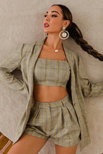 Load image into Gallery viewer, PRE-ORDER We&#39;re Mad for Plaid Trendy 3-Piece Shorts, Crop Top and Blazer Set
