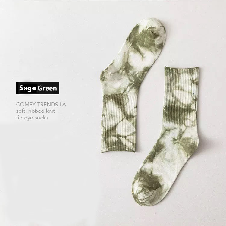 Soft Sage Ribbed Knit Tie-Dye Socks