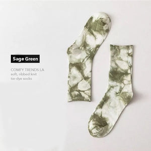 Soft Sage Ribbed Knit Tie-Dye Socks