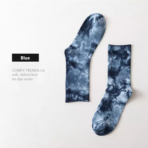 Soft Blue Ribbed Knit Tie-Dye Socks