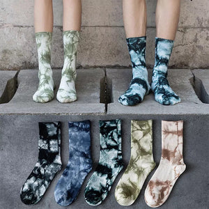 Soft Khaki Ribbed Knit Tie-Dye Socks