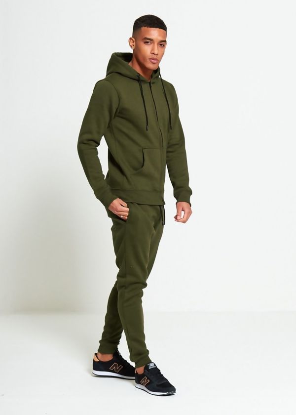 Army Green Comfy Hooded Tracksuit Set with Zipper