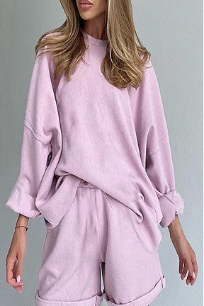 Comfy & Trendy Sweatshirt and Shorts Co-ord Sets - LILAC