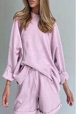 Load image into Gallery viewer, Comfy &amp; Trendy Sweatshirt and Shorts Co-ord Sets - LILAC
