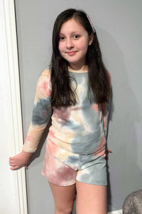 Pre-teens/Teens Soft Long Sleeves and Shorts Hand Tie Dyed Waffle Set