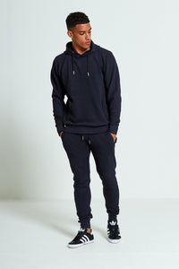 Navy Comfy Ribbed Hooded Tracksuit Set with Zipper Pockets