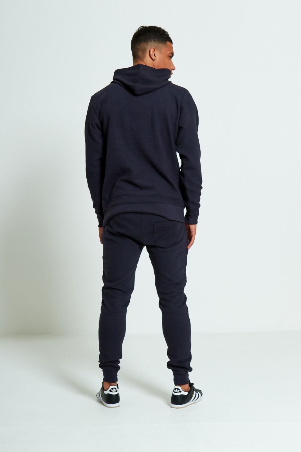 Navy Comfy Ribbed Hooded Tracksuit Set with Zipper Pockets