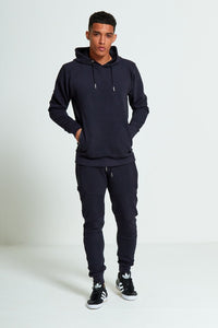 Navy Comfy Ribbed Hooded Tracksuit Set with Zipper Pockets