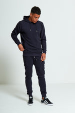 Load image into Gallery viewer, Navy Comfy Ribbed Hooded Tracksuit Set with Zipper Pockets
