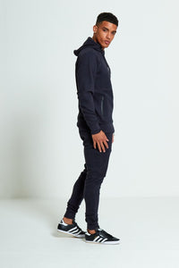 Navy Comfy Ribbed Hooded Tracksuit Set with Zipper Pockets