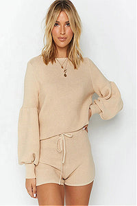 Cozy Super Soft Leisure Suit Knit Sweater and Shorts Co-Ord Set