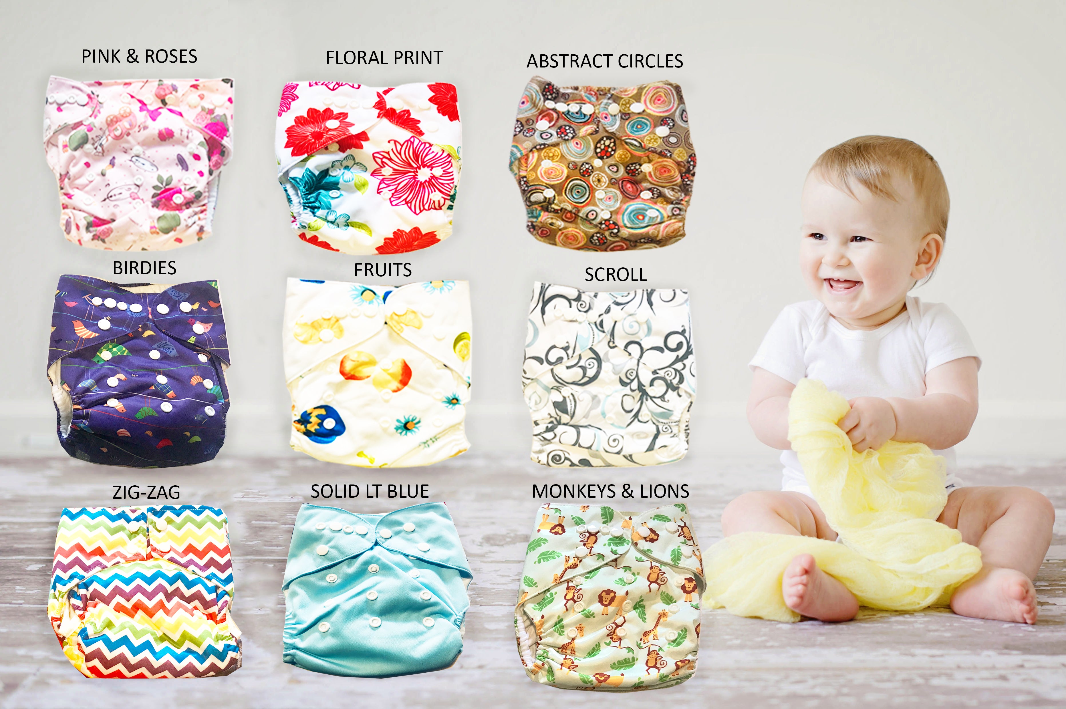 Eco-friendly Baby Cloth Diapers with Inserts (Adjustable, Washable and Reusable Diapers)