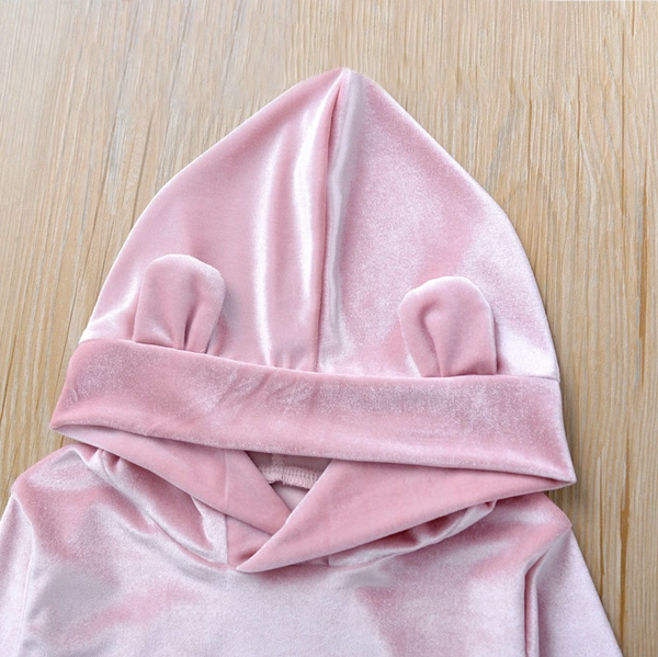 Boys & Girls Velvet Tracksuit Pullover Hooded Sweatshirt & Pants Sets - hood