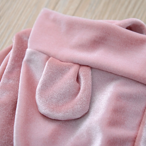 Boys & Girls Velvet Tracksuit Pullover Hooded Sweatshirt & Pants Sets - ear detail on hood