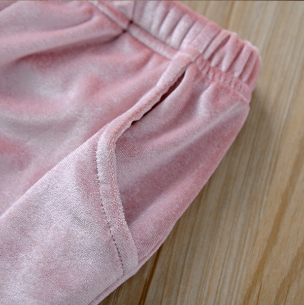 Girls Velvet Tracksuit Pullover Hooded Sweatshirt & Pants Sets - DUSTY PINK