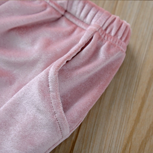 Boys & Girls Velvet Tracksuit Pullover Hooded Sweatshirt & Pants Sets - Side Pocket