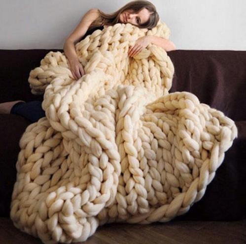 Chunky Handmade Crocheted Knit Throw Blanket