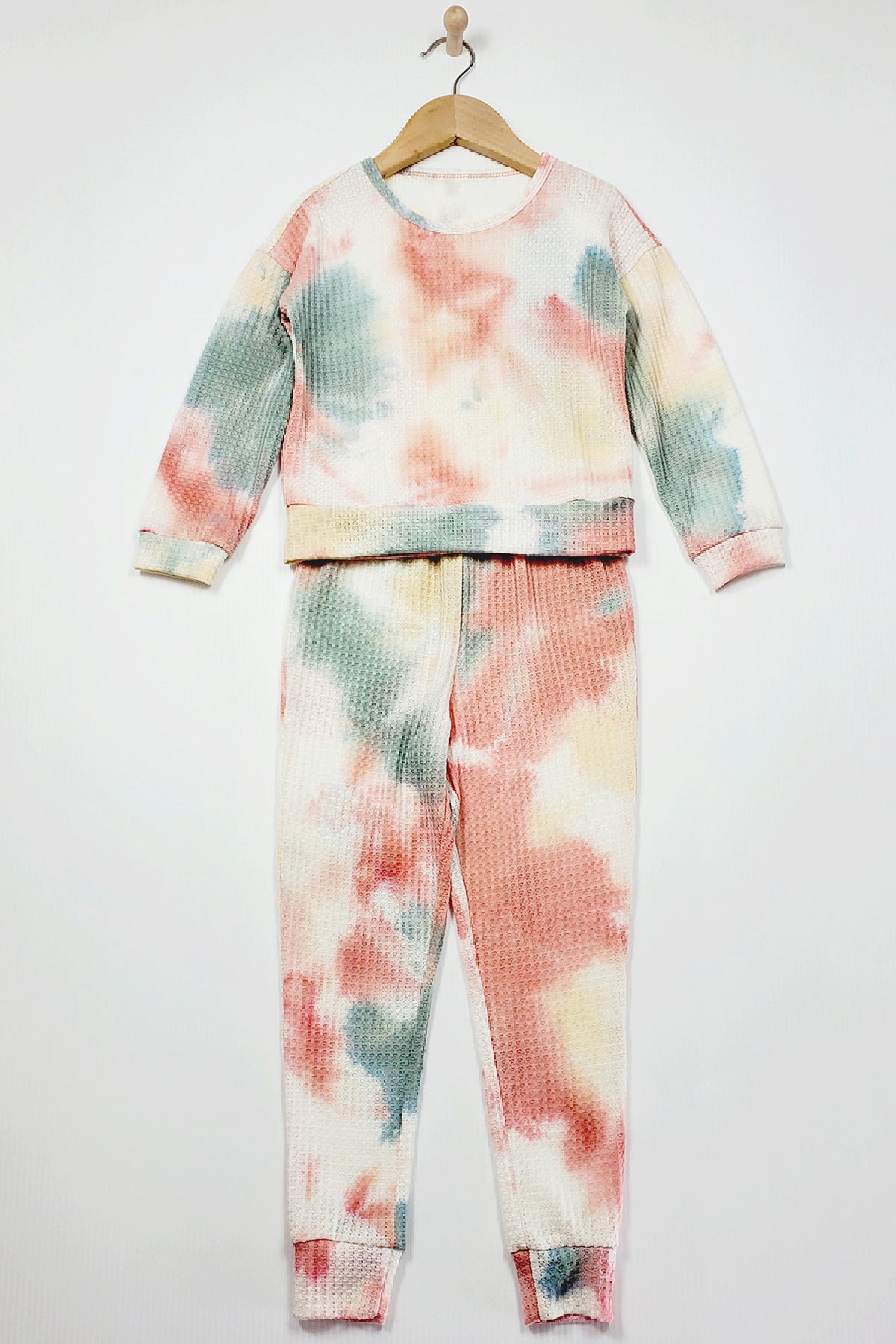 Kids/Pre-Schoolers Soft Long Sleeves and Pants Hand Tie Dyed Waffle Set