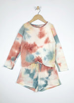 Load image into Gallery viewer, Pre-teens/Teens Soft Long Sleeves and Shorts Hand Tie Dyed Waffle Set
