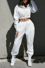 Load image into Gallery viewer, Comfy Hooded Fleece Crop and Joggers Two Piece Suit Co-ords
