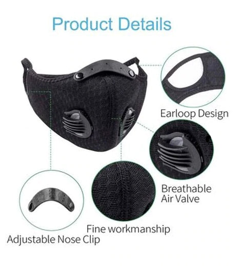Light Grey Dual Valve Mesh w/ PM 2.5 Filter Sports Face Mask