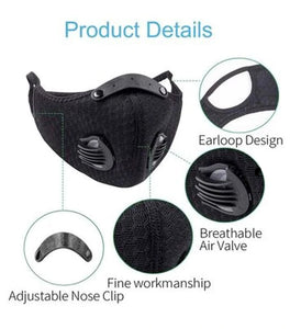 Black Dual Valve Mesh w/ PM 2.5 Filter Sports Face Mask