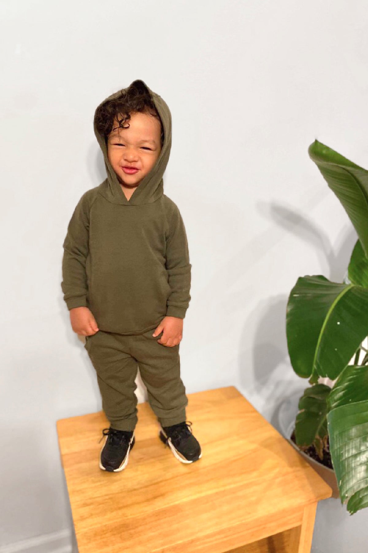 Soft Army Green Solid Hoodie and Pants Set