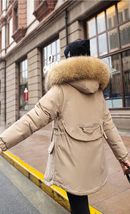 Super Soft and Comfy Faux Fur Hooded Trim Down Coat - KHAKI