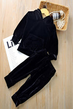 Load image into Gallery viewer, Boys &amp; Girls Velvet Tracksuit Pullover Hooded Sweatshirt &amp; Pants Sets - BLACK
