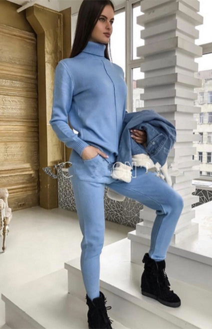 Cozy Luxury Feel Knit Co-ord Sets - BABY BLUE