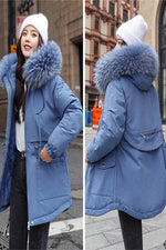 Load image into Gallery viewer, Super Soft and Comfy Faux Fur Hooded Trim Down Coat - BLUE
