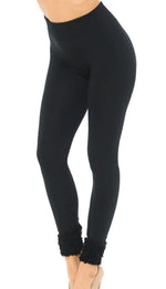 Load image into Gallery viewer, Black Poly Fur Hem Cuffed Fleeced Lined Leggings Side View
