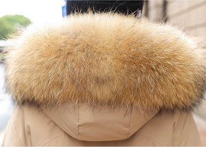 Super Soft and Comfy Faux Fur Hooded Trim Down Coat - KHAKI