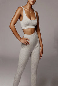 Comfy Knitted Crop Top and Pants Two-Piece Set