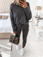 Load image into Gallery viewer, Grey Feather-Weight Pullover Mock Neck Sweatshirt and Pants Set
