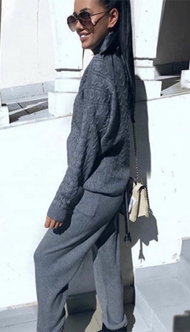 Cozy Soft Computer Knitted Co-ord Sets - DARK GREY