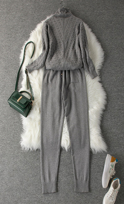Cozy Soft Computer Knitted Co-ord Sets - DARK GREY