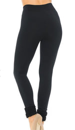 Load image into Gallery viewer, Black Poly Fur Hem Cuffed Fleeced Lined Leggings Back View
