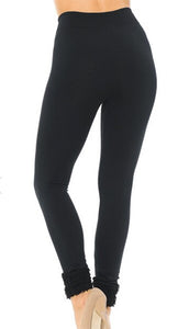 Black Poly Fur Hem Cuffed Fleeced Lined Leggings Back View