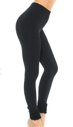 Load image into Gallery viewer, Black Poly Fur Hem Cuffed Fleeced Lined Leggings Side View
