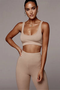 Comfy Knitted Crop Top and Pants Two-Piece Set