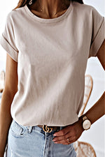 Load image into Gallery viewer, Trendy Cuffed Short Sleeves Basic Tees

